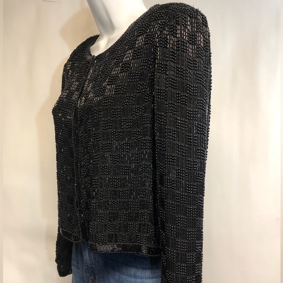 Women’s Vintage SCALA Black Bolero Silk Sequin Jacket Size S - Picture 4 of 11